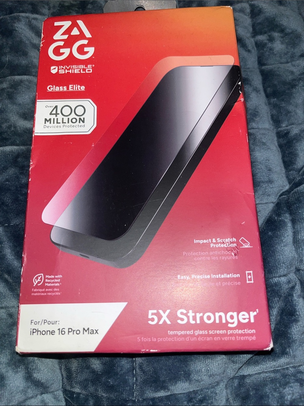 ZAGG Glass Elite Tempered Screen Protector for iPhone 16 Pro Max - Red Packaging